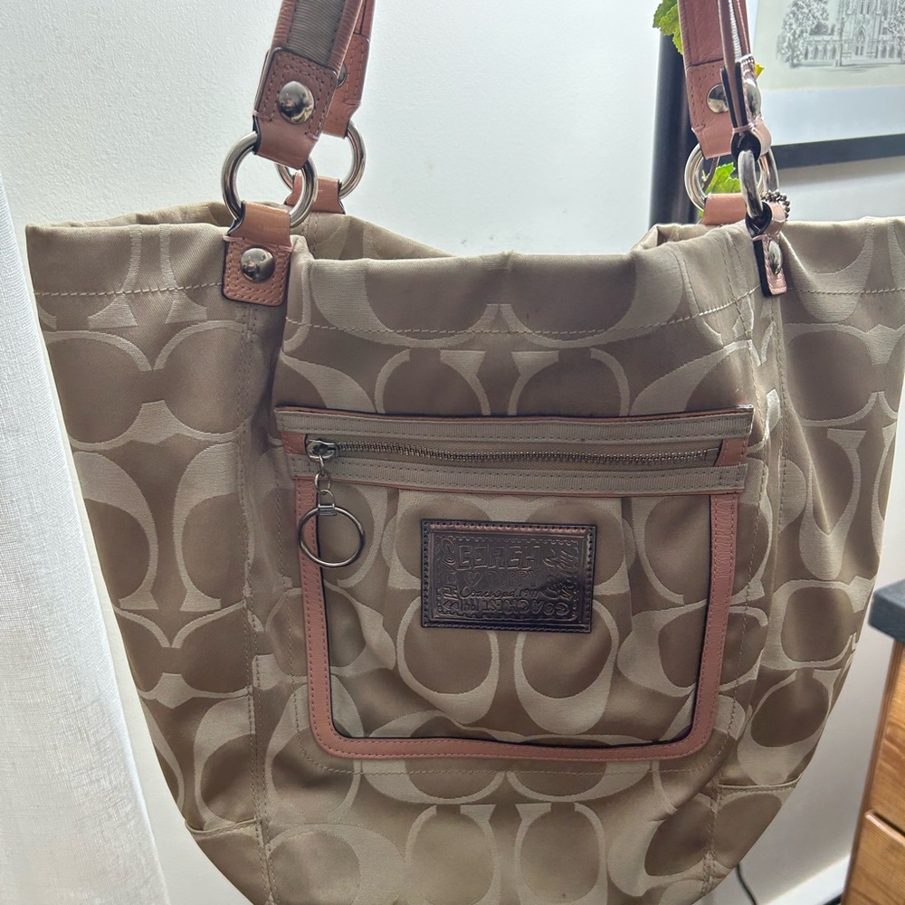 Vintage Coach canvas, leather accent, bucket bag